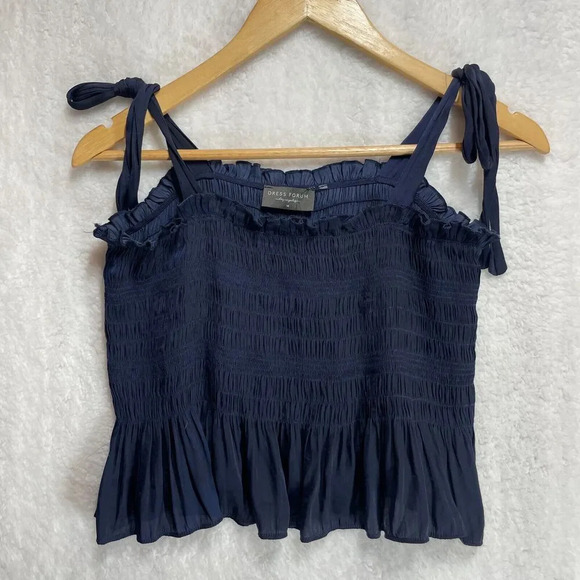Dress Forum Tops - Dress Forum Smocked Ruffle Cami Top Size Medium Navy Blue Crop Top Feminine